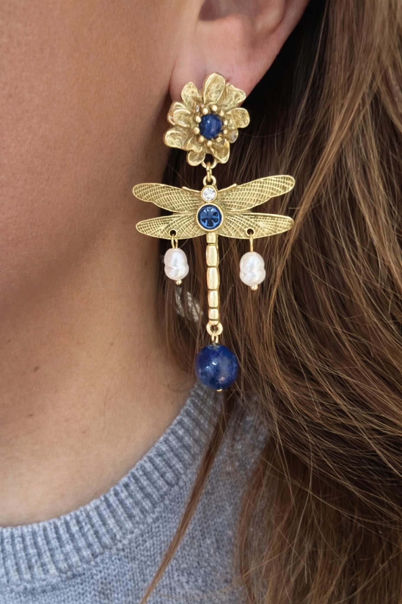 Pendientes libélula azul
