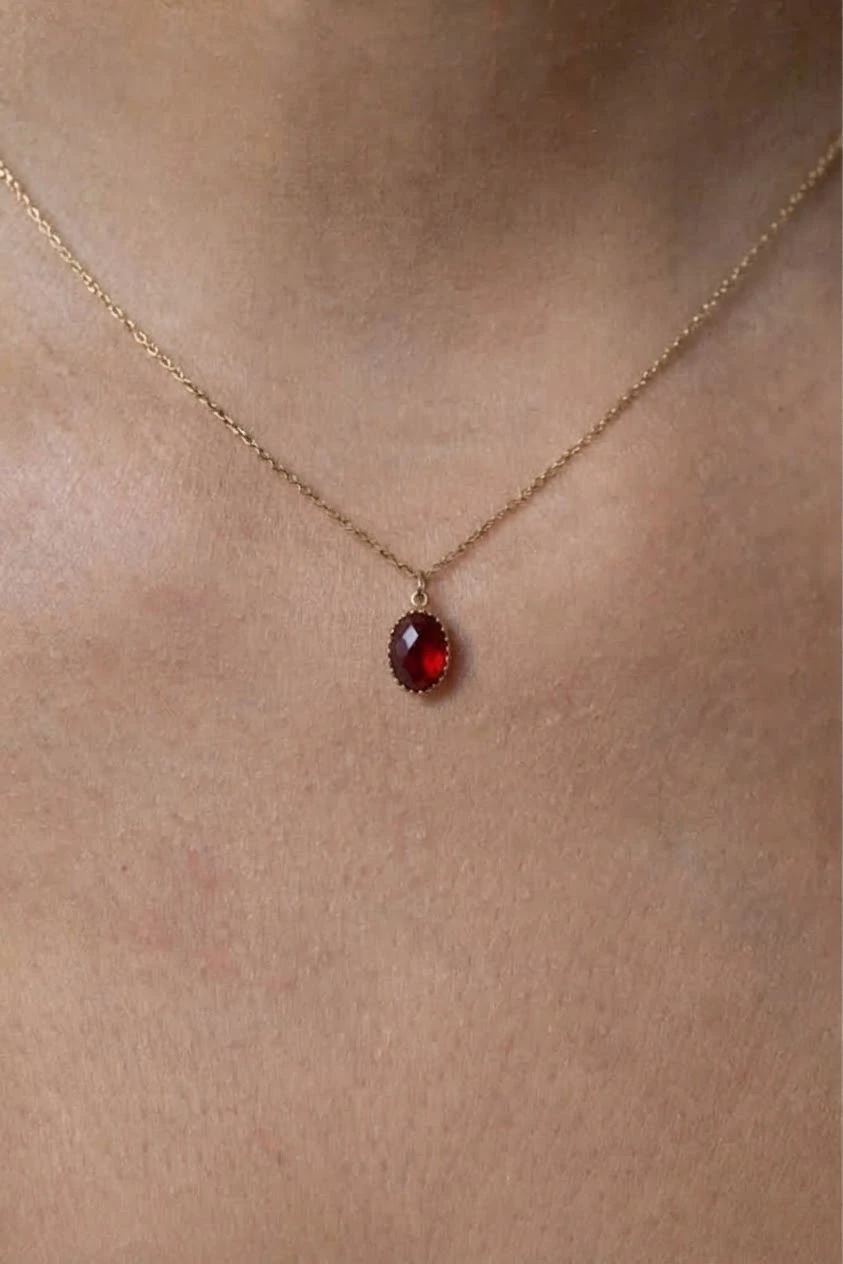 Collar Mineral Natural Ónix Rojo